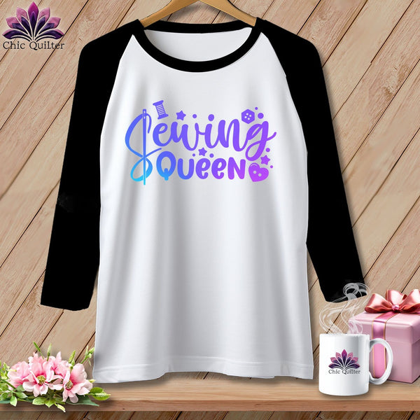 MyDesigns Physical Item White/Black / S Sewing Queen ~ Raglan 3/4 Sleeve Tee