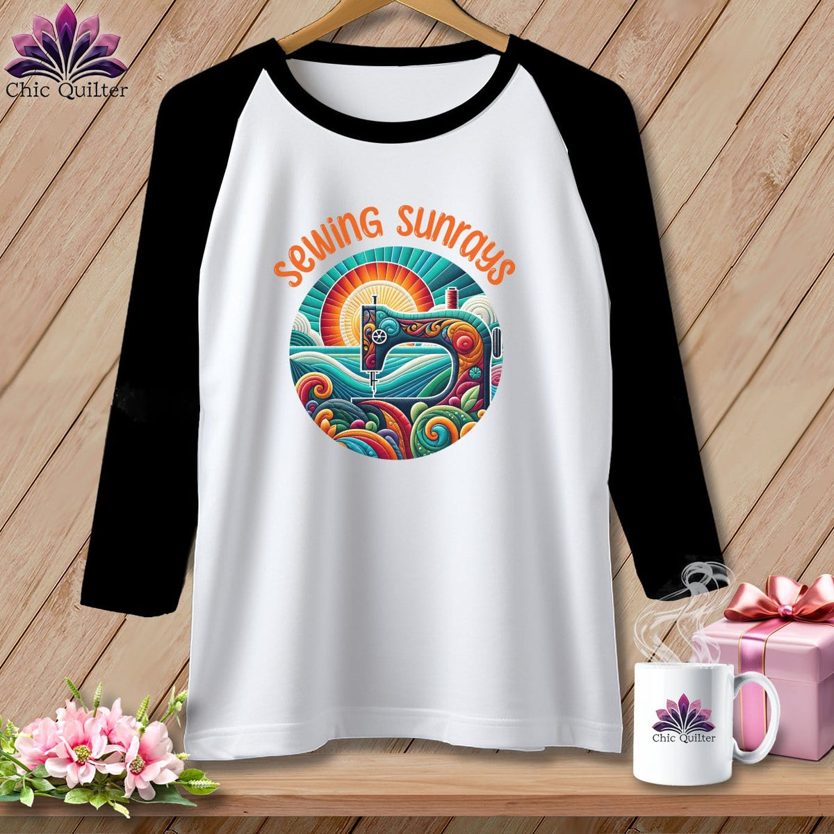 MyDesigns Physical Item White/Black / S Sewing Sunrays ~ Raglan 3/4 Sleeve Tee