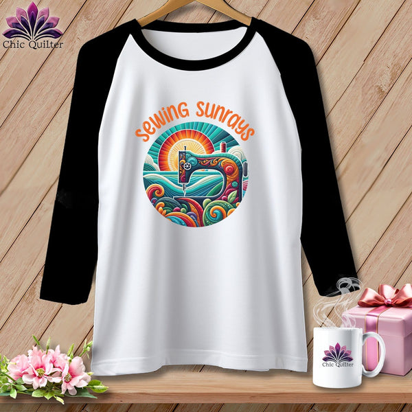 MyDesigns Physical Item White/Black / S Sewing Sunrays ~ Raglan 3/4 Sleeve Tee