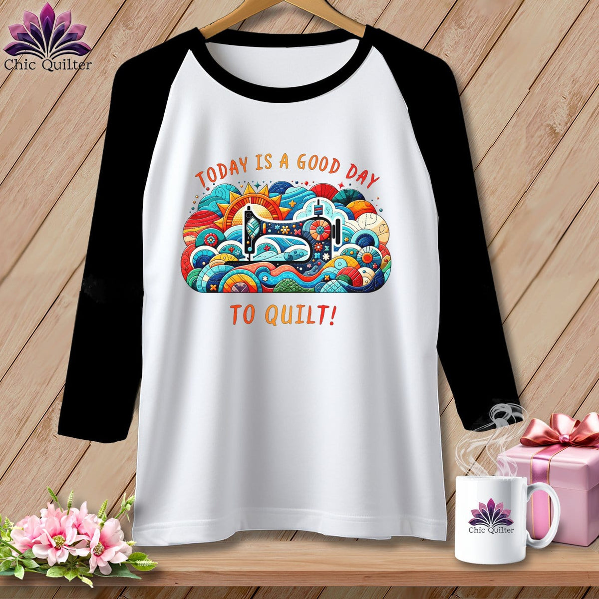 MyDesigns Physical Item White/Black / S Today is a Good Day to Quilt ~ Raglan 3/4 Sleeve Tee
