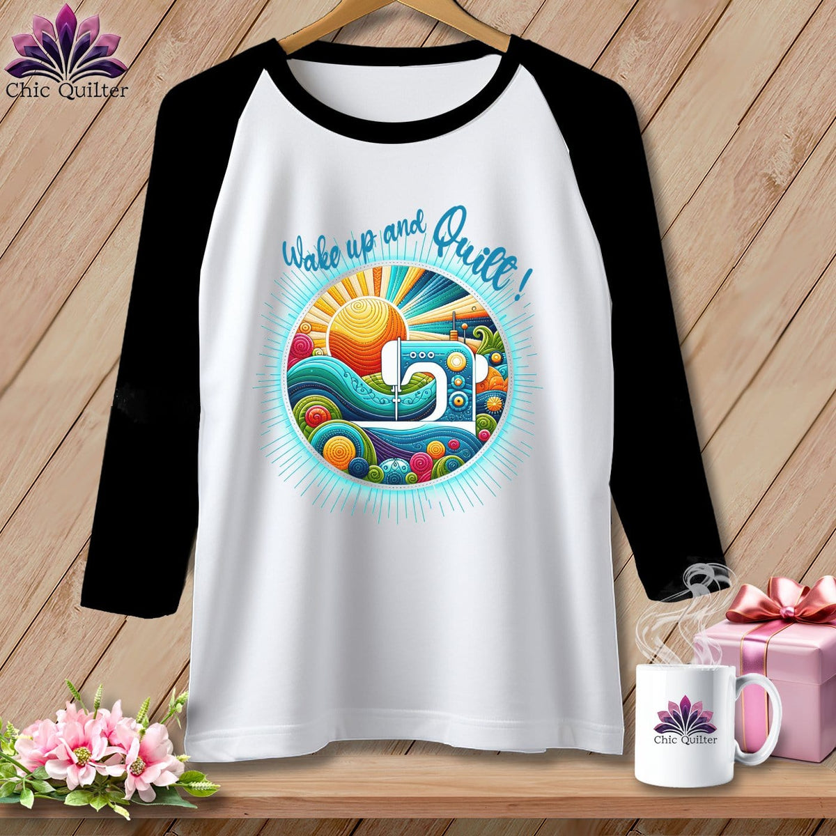 MyDesigns Physical Item White/Black / S Wake up and Quilt ~ Raglan 3/4 Sleeve Tee