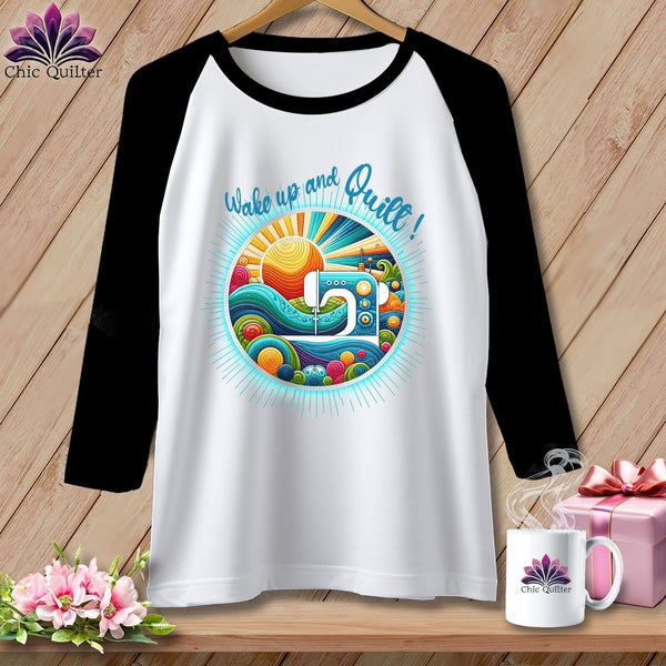 MyDesigns Physical Item White/Black / S Wake up and Quilt ~ Raglan 3/4 Sleeve Tee
