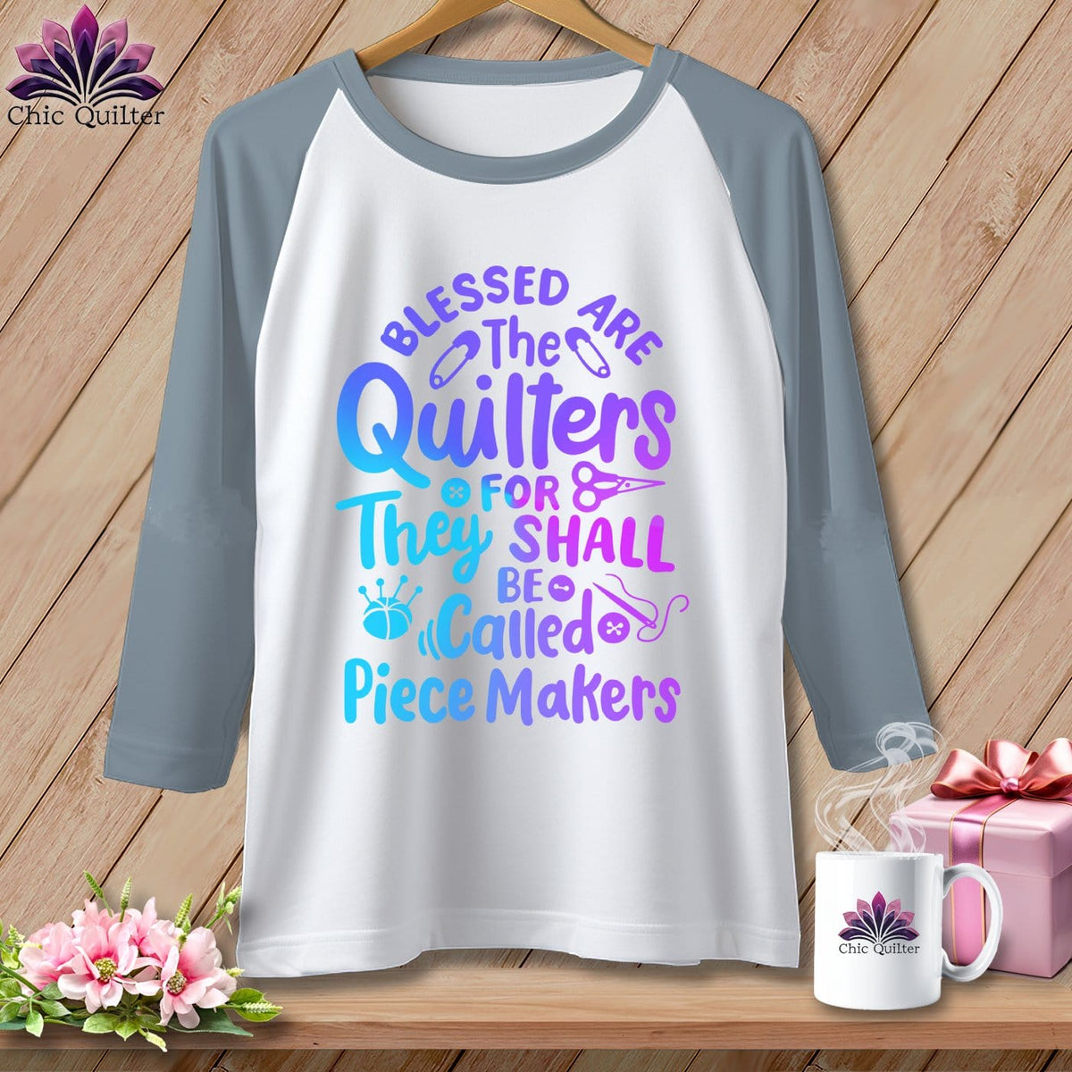 MyDesigns Physical Item White/Denim / XS Blessed Are the Quilters For They Shall Be Called Piece Makers ~ Raglan 3/4 Sleeve Tee