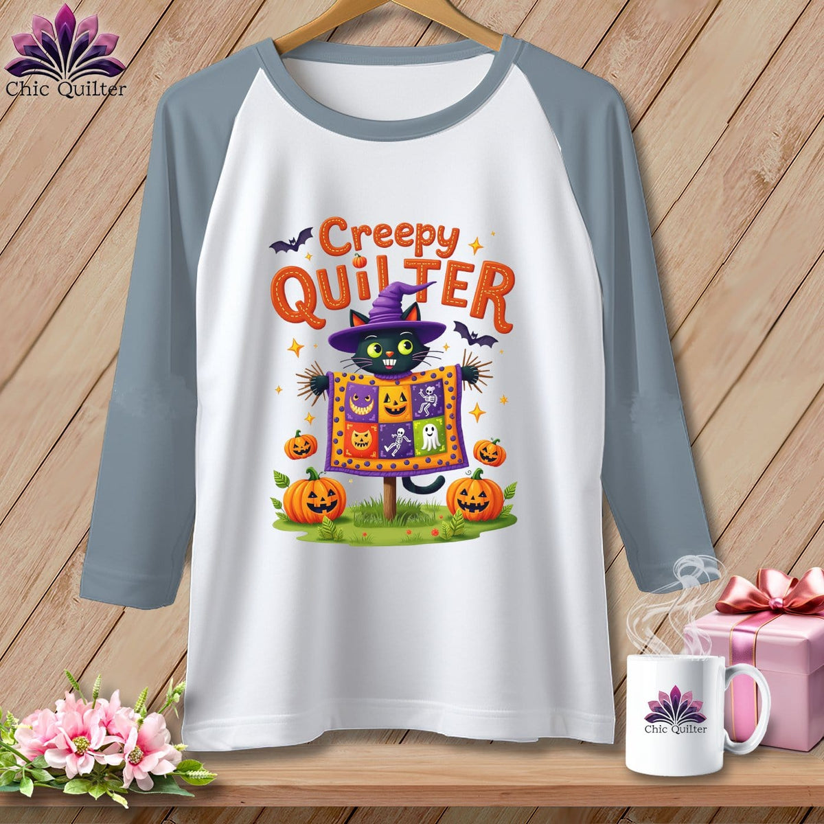 MyDesigns Physical Item White/Denim / XS CREEPY QUILTER ~ Raglan Tee