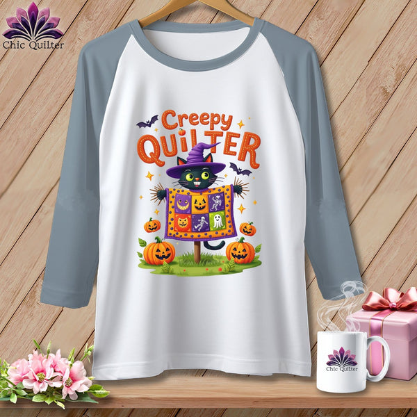 MyDesigns Physical Item White/Denim / XS CREEPY QUILTER ~ Raglan Tee