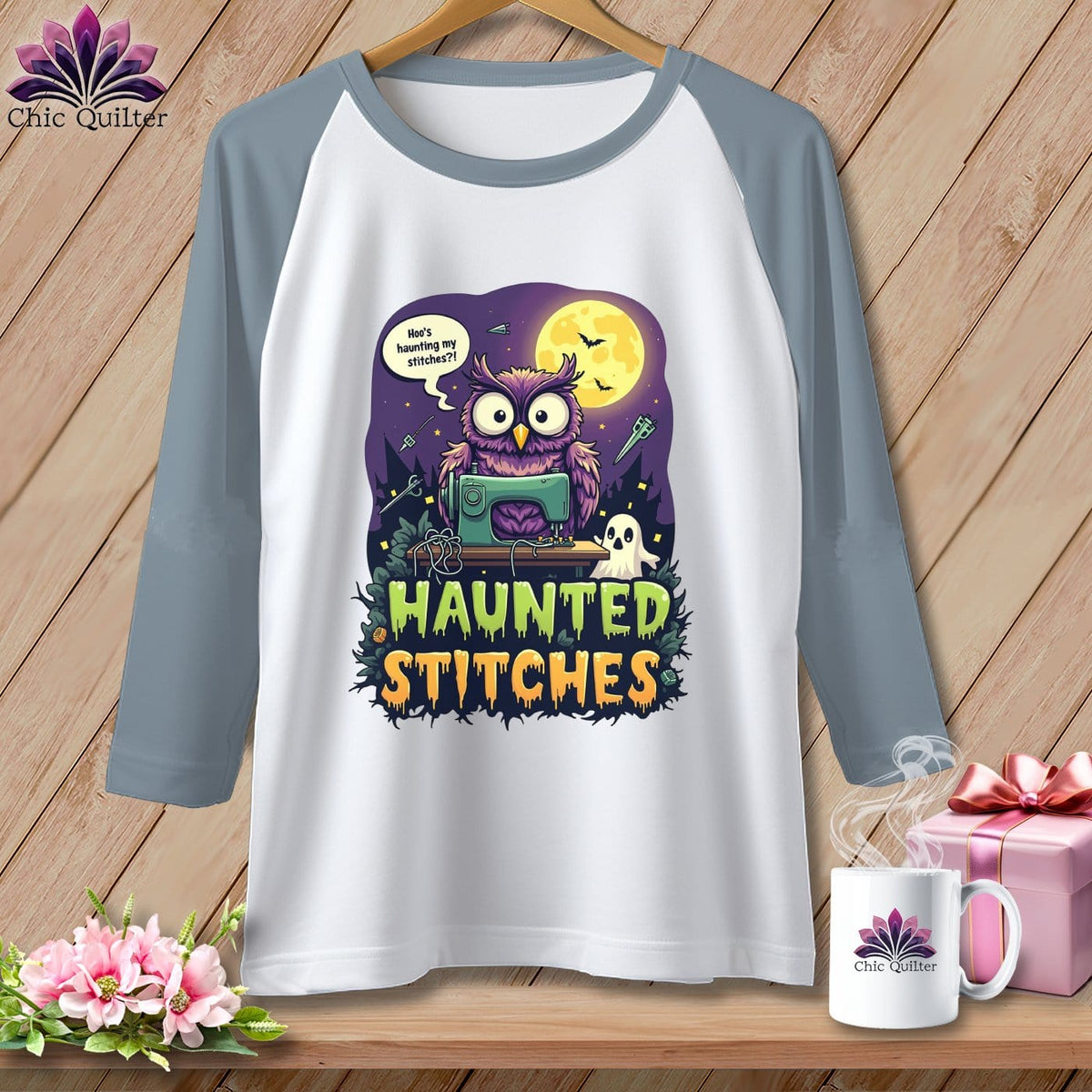 MyDesigns Physical Item White/Denim / XS Haunted Stitches ~ Raglan Tee