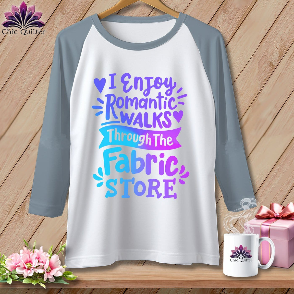 MyDesigns Physical Item White/Denim / XS I Enjoy Romantic Walks Through the Fabric Store ~ Raglan 3/4 Sleeve Tee