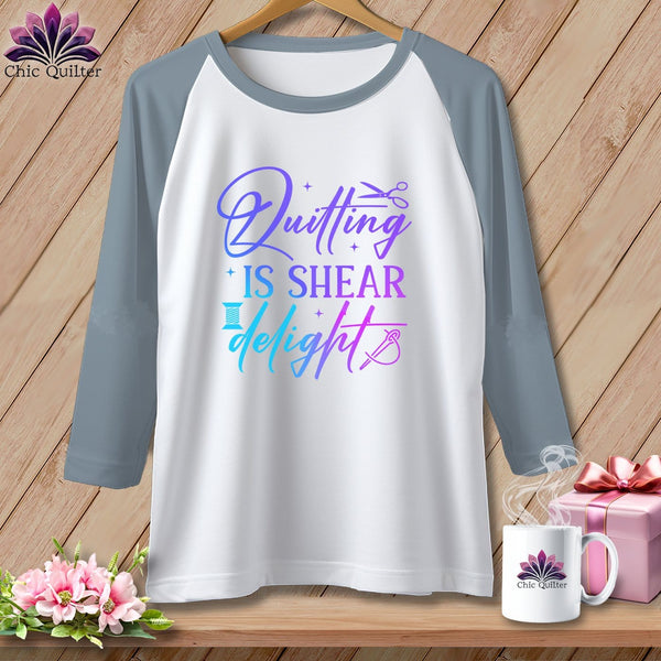 MyDesigns Physical Item White/Denim / XS Quilting is Shear Delight ~ Raglan 3/4 Sleeve Tee