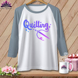 MyDesigns Physical Item White/Denim / XS Quilting ~ Raglan 3/4 Sleeve Tee