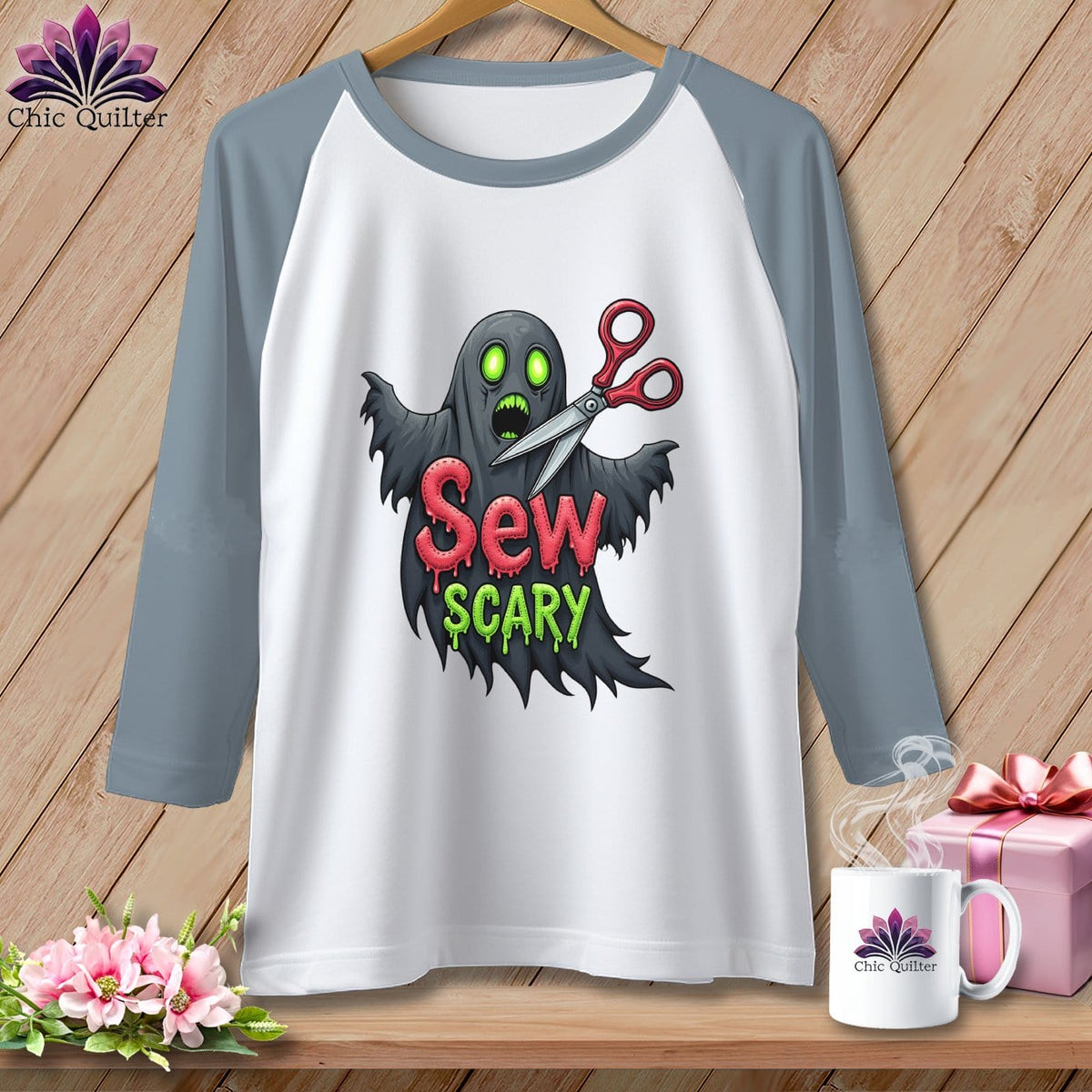 MyDesigns Physical Item White/Denim / XS Sew Scary ~ Raglan Tee