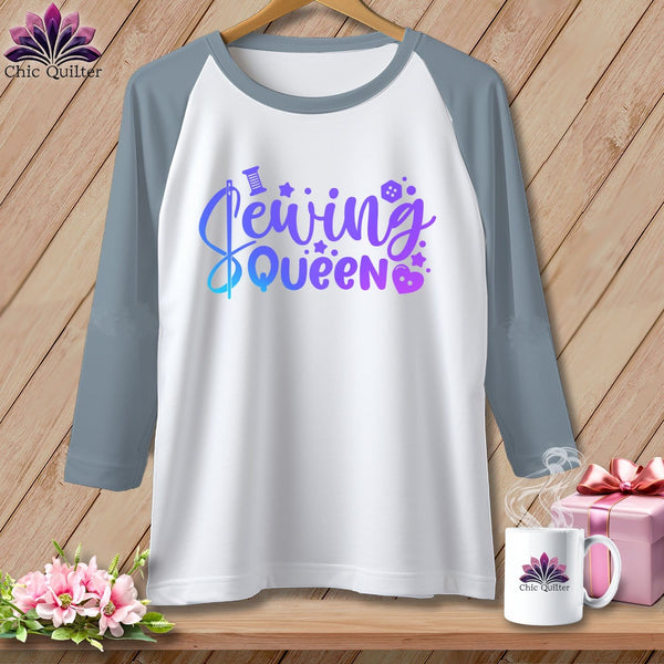 MyDesigns Physical Item White/Denim / XS Sewing Queen ~ Raglan 3/4 Sleeve Tee