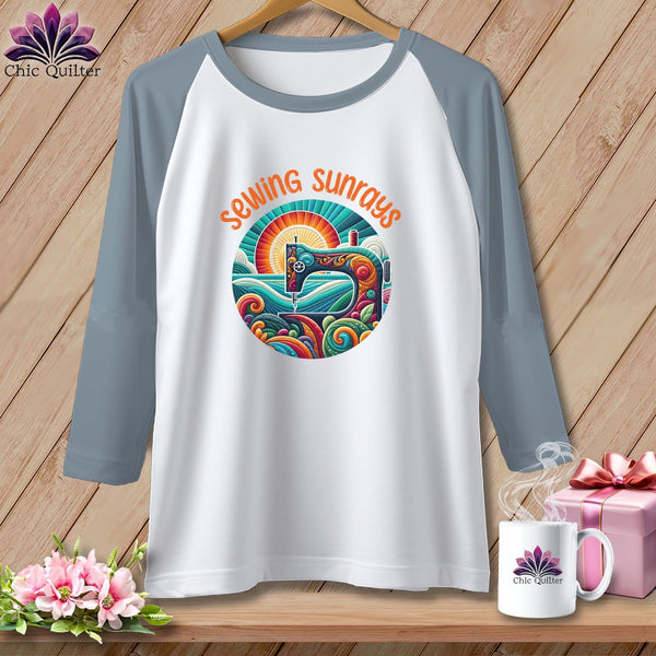 MyDesigns Physical Item White/Denim / XS Sewing Sunrays ~ Raglan 3/4 Sleeve Tee