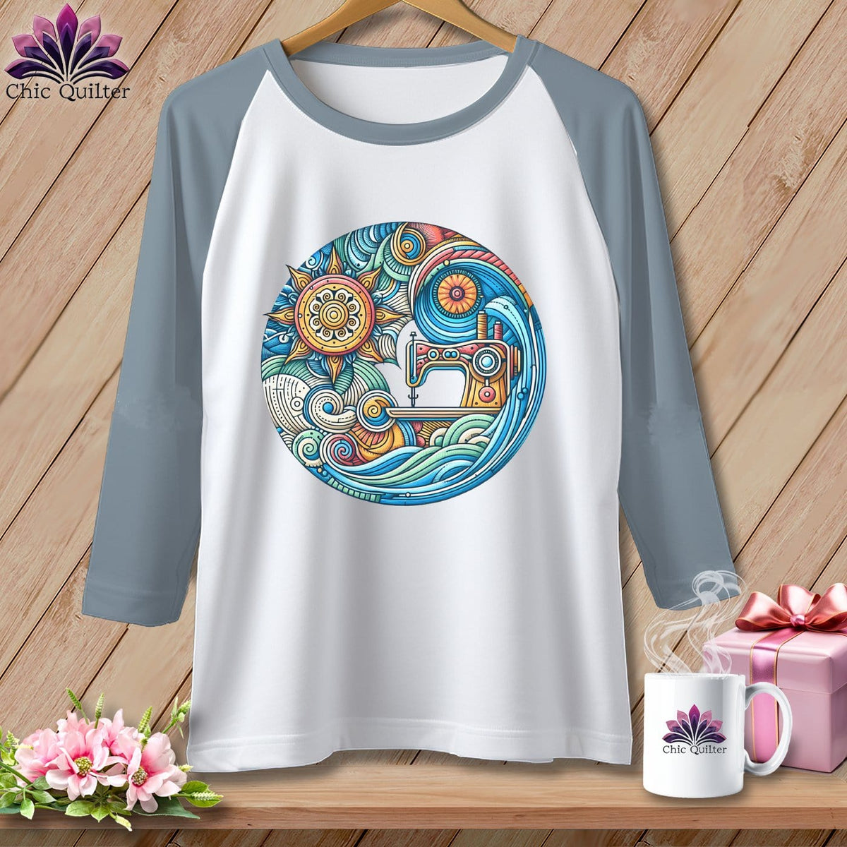 MyDesigns Physical Item White/Denim / XS Threaded Dreams by the Sea ~ Raglan 3/4 Sleeve Tee