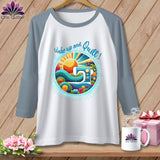 MyDesigns Physical Item White/Denim / XS Wake up and Quilt ~ Raglan 3/4 Sleeve Tee