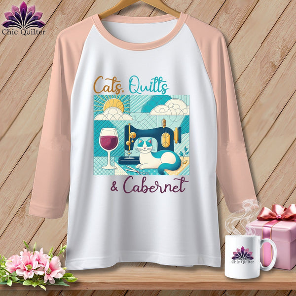 MyDesigns Physical Item White/Heather Peach / XS Cats Quilts and Cabernet ~ Raglan 3/4 Sleeve Tee