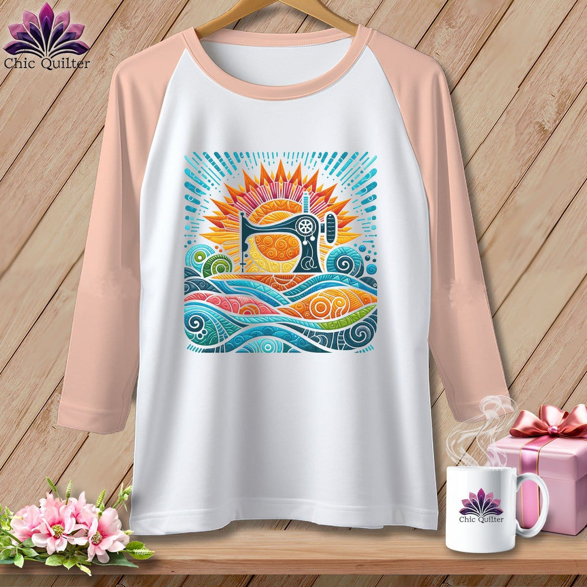 MyDesigns Physical Item White/Heather Peach / XS Color Splashed Stitches ~ Raglan 3/4 Sleeve Tee