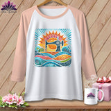 MyDesigns Physical Item White/Heather Peach / XS Color Splashed Stitches ~ Raglan 3/4 Sleeve Tee