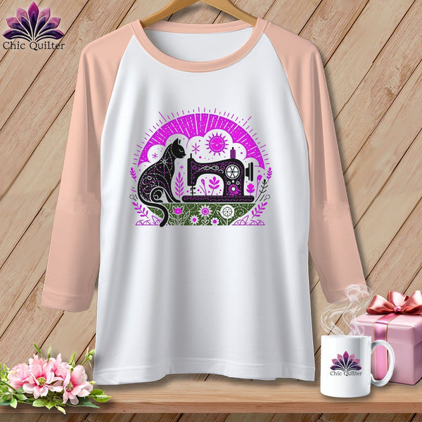 MyDesigns Physical Item White/Heather Peach / XS Kitty Cat Quilts ~ Raglan 3/4 Sleeve Tee