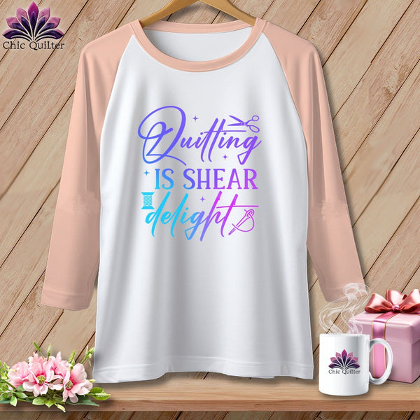 MyDesigns Physical Item White/Heather Peach / XS Quilting is Shear Delight ~ Raglan 3/4 Sleeve Tee