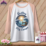 MyDesigns Physical Item White/Heather Peach / XS Quilting My Escape - Dark ~ Raglan 3/4 Sleeve Tee