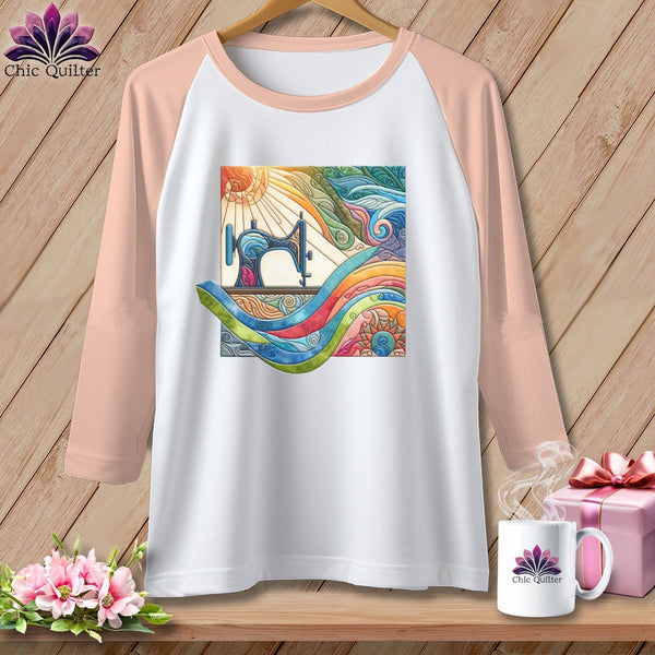 MyDesigns Physical Item White/Heather Peach / XS Quilting on a Cloud ~ Raglan 3/4 Sleeve Tee