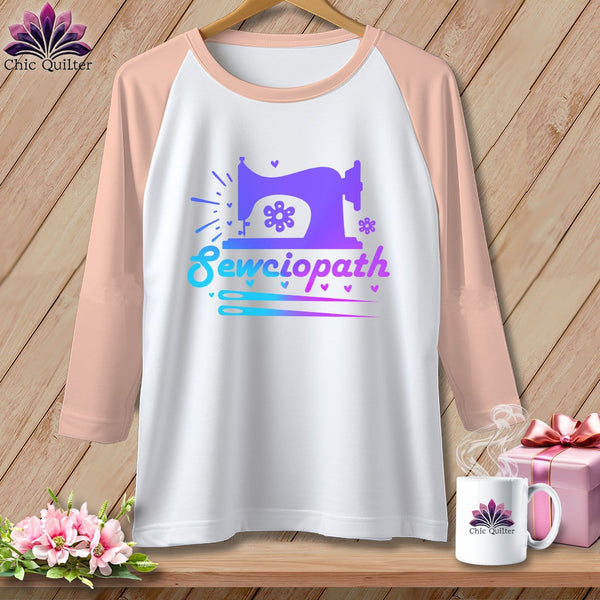 MyDesigns Physical Item White/Heather Peach / XS Sewciopath ~ Raglan 3/4 Sleeve Tee