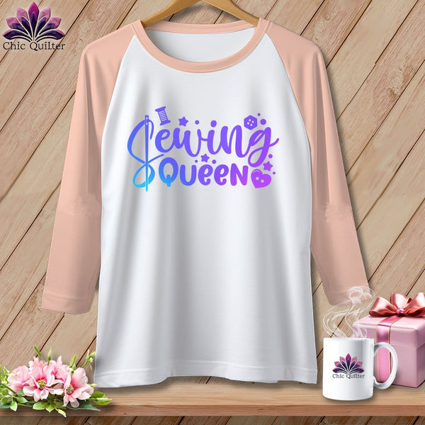 MyDesigns Physical Item White/Heather Peach / XS Sewing Queen ~ Raglan 3/4 Sleeve Tee