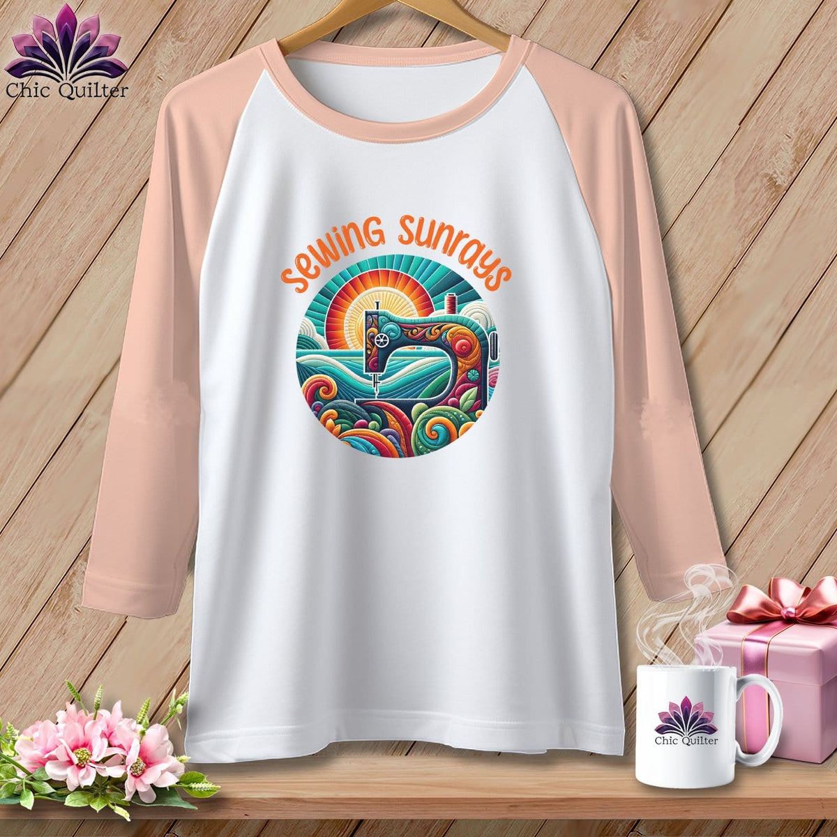 MyDesigns Physical Item White/Heather Peach / XS Sewing Sunrays ~ Raglan 3/4 Sleeve Tee