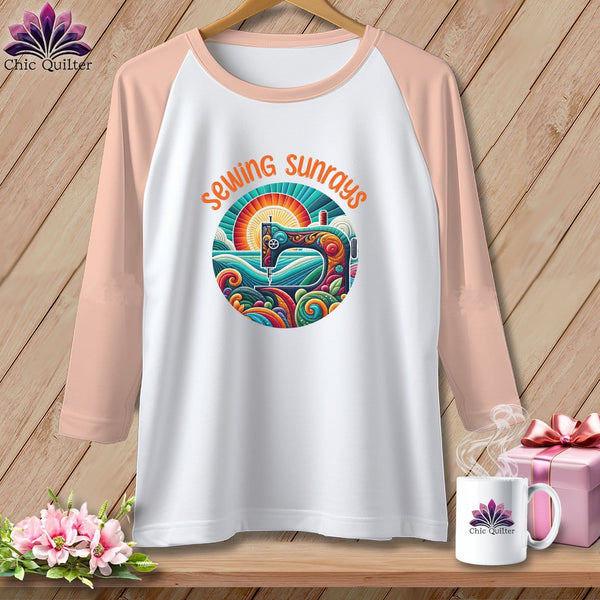 MyDesigns Physical Item White/Heather Peach / XS Sewing Sunrays ~ Raglan 3/4 Sleeve Tee