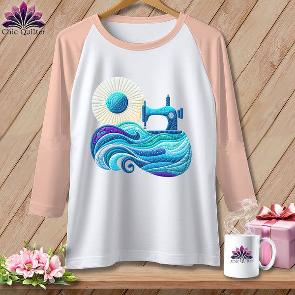 MyDesigns Physical Item White/Heather Peach / XS Sewing Tides ~ Raglan 3/4 Sleeve Tee