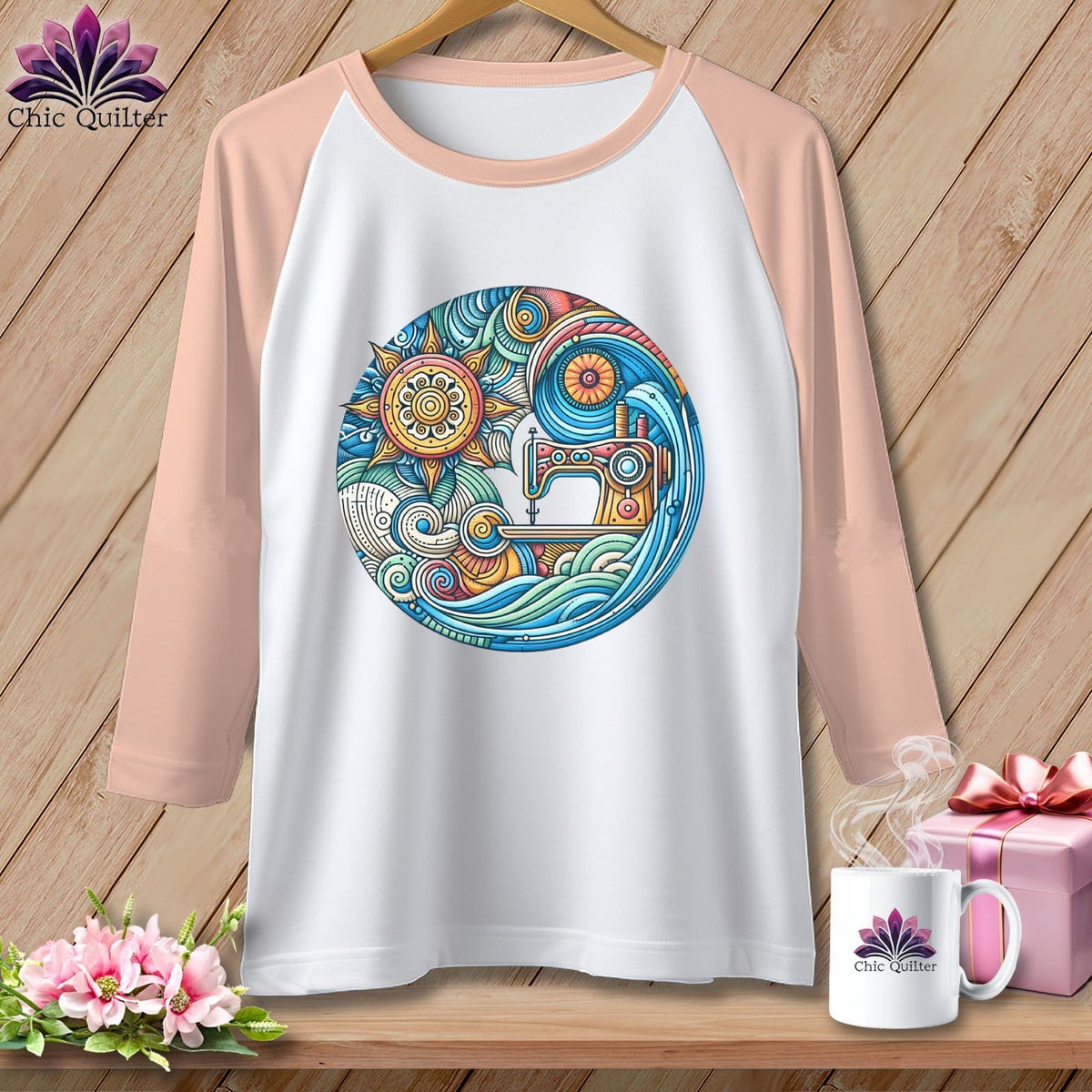 MyDesigns Physical Item White/Heather Peach / XS Threaded Dreams by the Sea ~ Raglan 3/4 Sleeve Tee