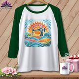 MyDesigns Physical Item White/Kelly / S Color Splashed Stitches ~ Raglan 3/4 Sleeve Tee