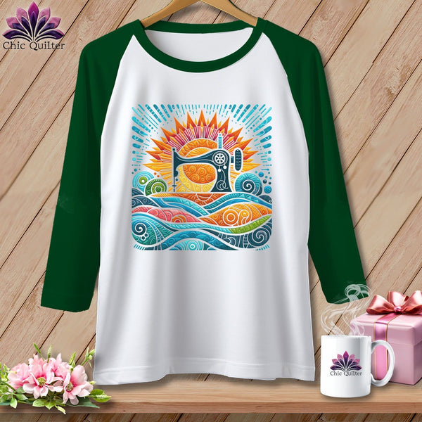 MyDesigns Physical Item White/Kelly / S Color Splashed Stitches ~ Raglan 3/4 Sleeve Tee