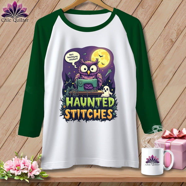 MyDesigns Physical Item White/Kelly / S Haunted Stitches ~ Raglan Tee