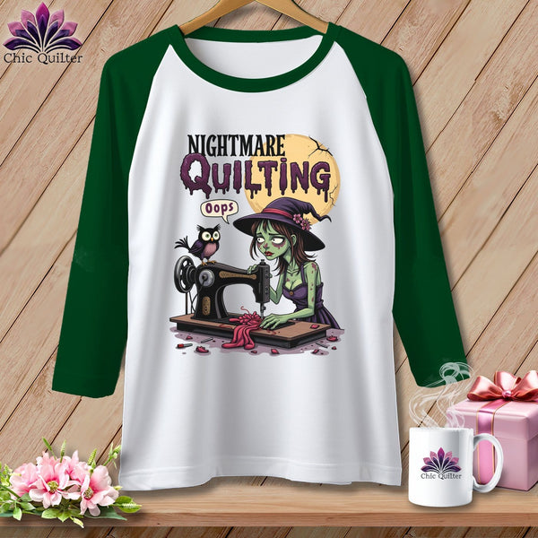 MyDesigns Physical Item White/Kelly / S Nightmare Quilting ~ Raglan Tee