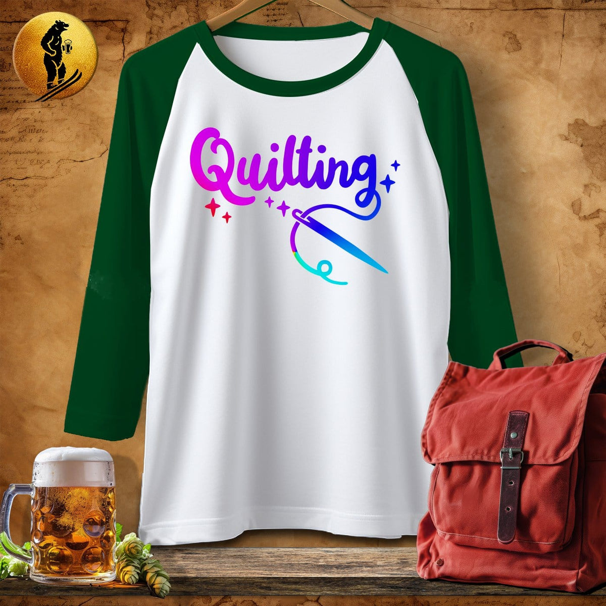 MyDesigns Physical Item White/Kelly / S Quilting ~ Raglan 3/4 Sleeve Tee