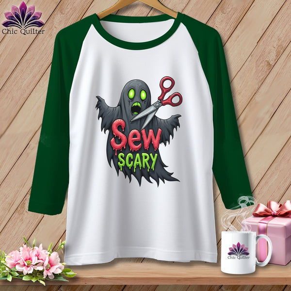 MyDesigns Physical Item White/Kelly / S Sew Scary ~ Raglan Tee