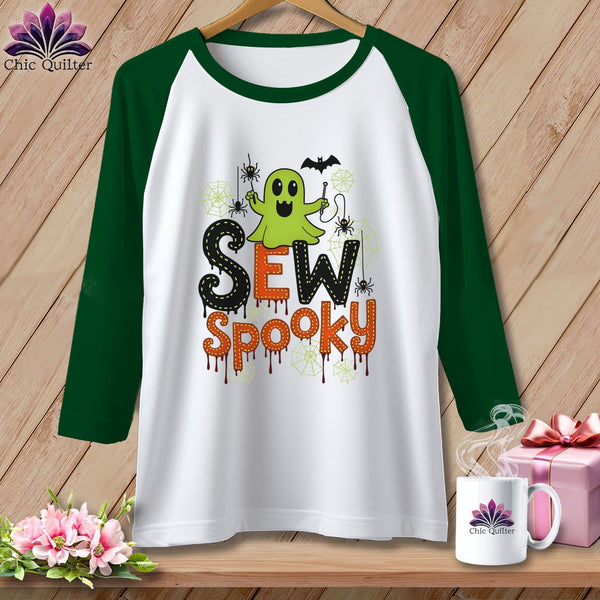 MyDesigns Physical Item White/Kelly / S Sew Spooky ~ Raglan Tee