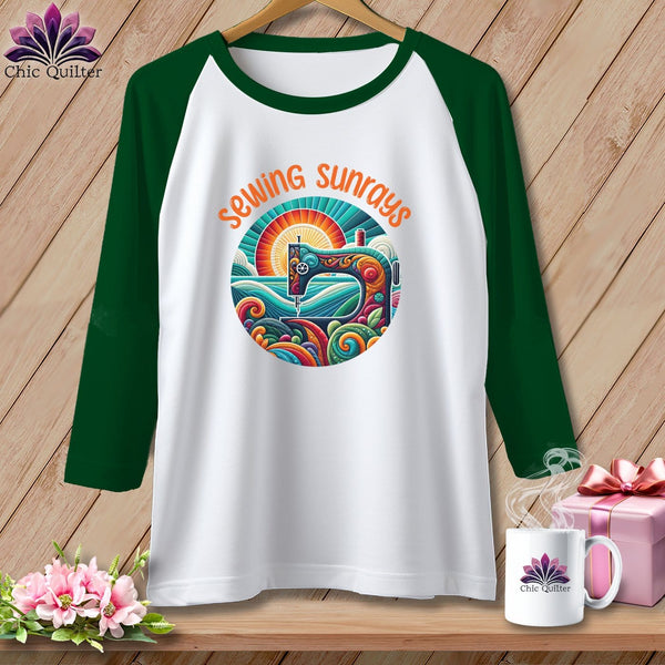 MyDesigns Physical Item White/Kelly / S Sewing Sunrays ~ Raglan 3/4 Sleeve Tee
