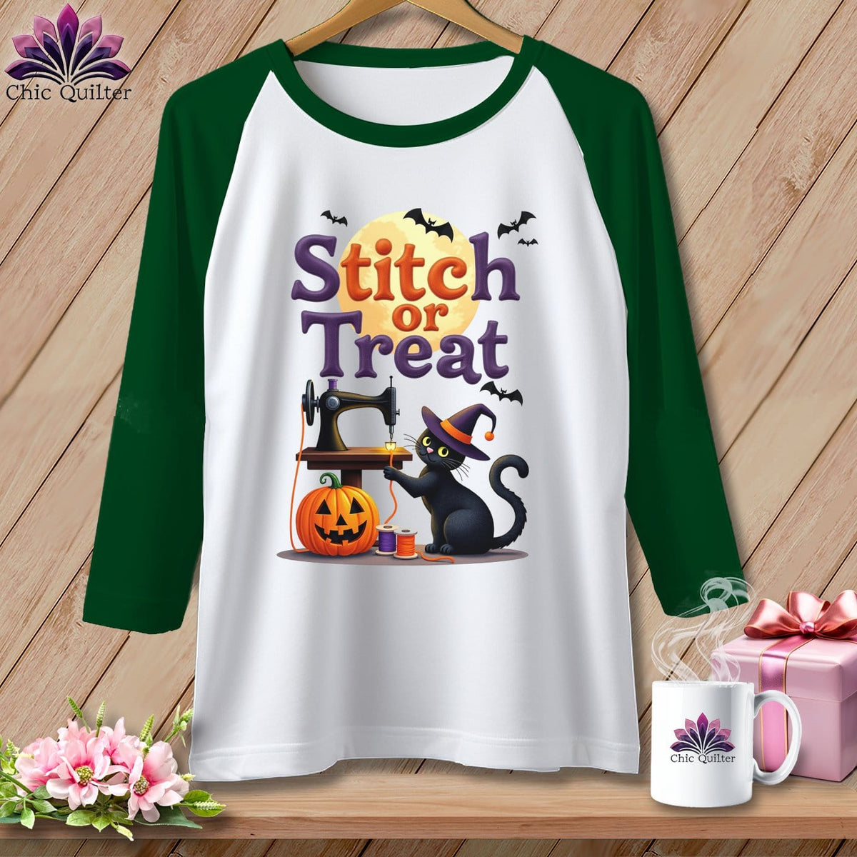 MyDesigns Physical Item White/Kelly / S Stitch or Treat ~ Raglan Tee