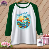 MyDesigns Physical Item White/Kelly / S Wake up and Quilt ~ Raglan 3/4 Sleeve Tee