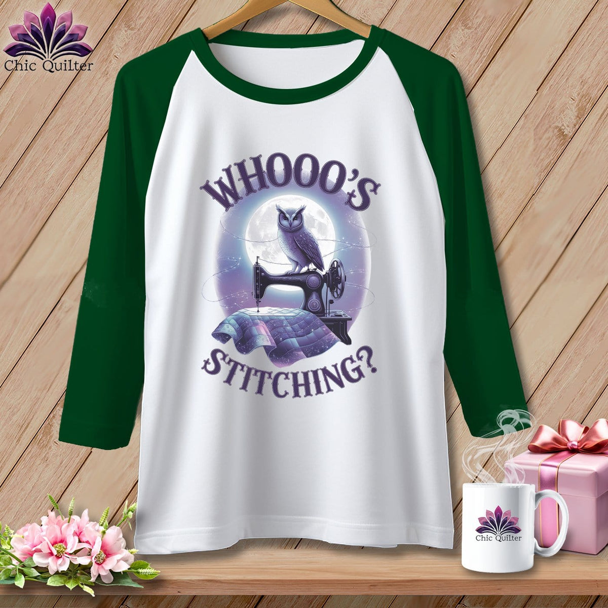 MyDesigns Physical Item White/Kelly / S Whooos Stitching ~ Raglan Tee