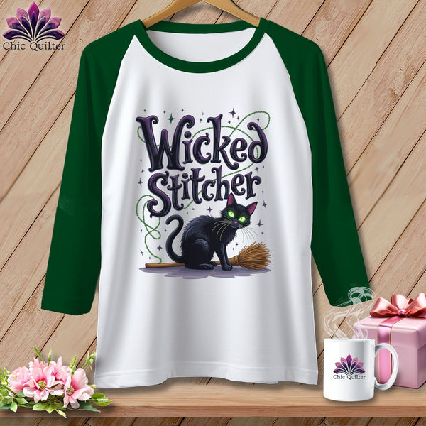 MyDesigns Physical Item White/Kelly / S Wicked Stitcher ~ Raglan Tee