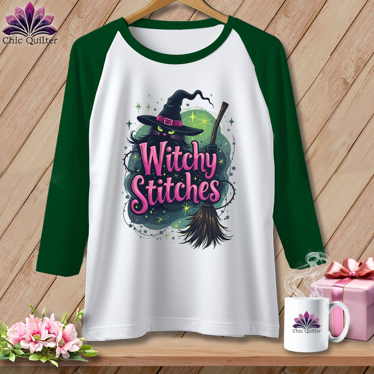 MyDesigns Physical Item White/Kelly / S Witchy Stitches ~ Raglan Tee