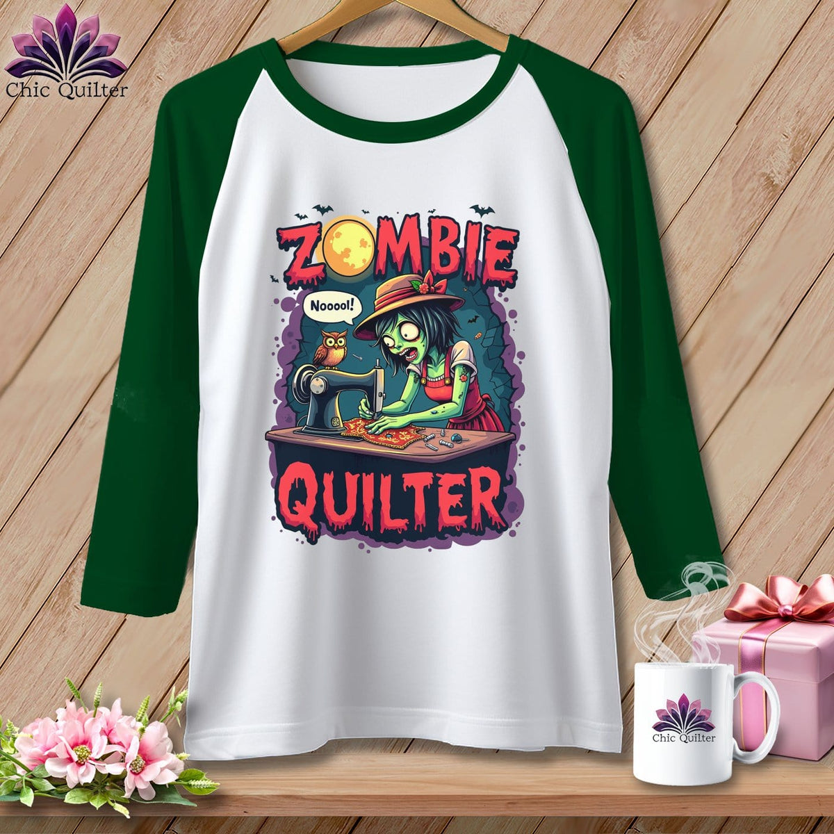 MyDesigns Physical Item White/Kelly / S Zombie Quilter ~ Raglan Tee