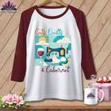 MyDesigns Physical Item White/Maroon / XS Cats Quilts and Cabernet ~ Raglan 3/4 Sleeve Tee