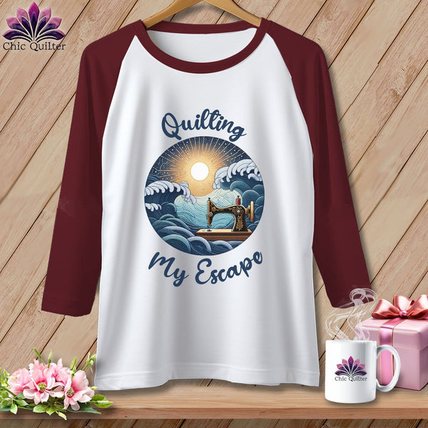 MyDesigns Physical Item White/Maroon / XS Quilting My Escape - Dark ~ Raglan 3/4 Sleeve Tee