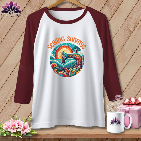 MyDesigns Physical Item White/Maroon / XS Sewing Sunrays ~ Raglan 3/4 Sleeve Tee