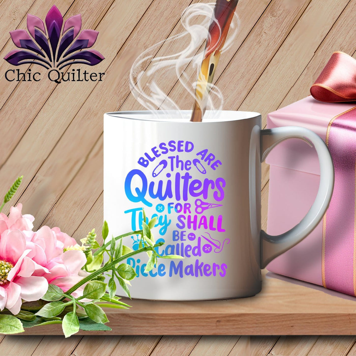 MyDesigns Physical Item White Mug | Blurple Print / White / 15oz Blessed Are the Quilters For They Shall Be Called Piece Makers ~ 15oz Large Coffee Mug