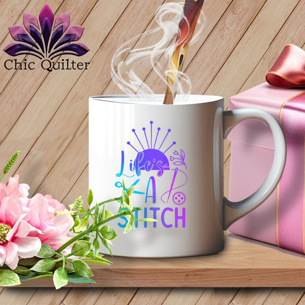 MyDesigns Physical Item White Mug | Blurple Print / White / 15oz Life's a stitch ~ 15oz Large Coffee Mug